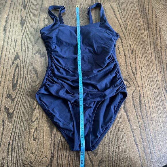 Athleta Womens Navy Blue Ruched Square Neck One Piece Swim Suit Size Small - Picture 9 of 9